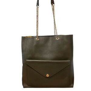 CELINE Olive Green Leather Large Envelope Tote Bag Chainlink Strap Auth Ex+ RARE